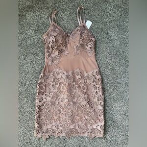 Windsor Lace Mini Dress in Mauve